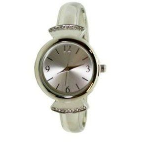 Olivia Pratt Pearl Tone Face Metal Bangle Watch